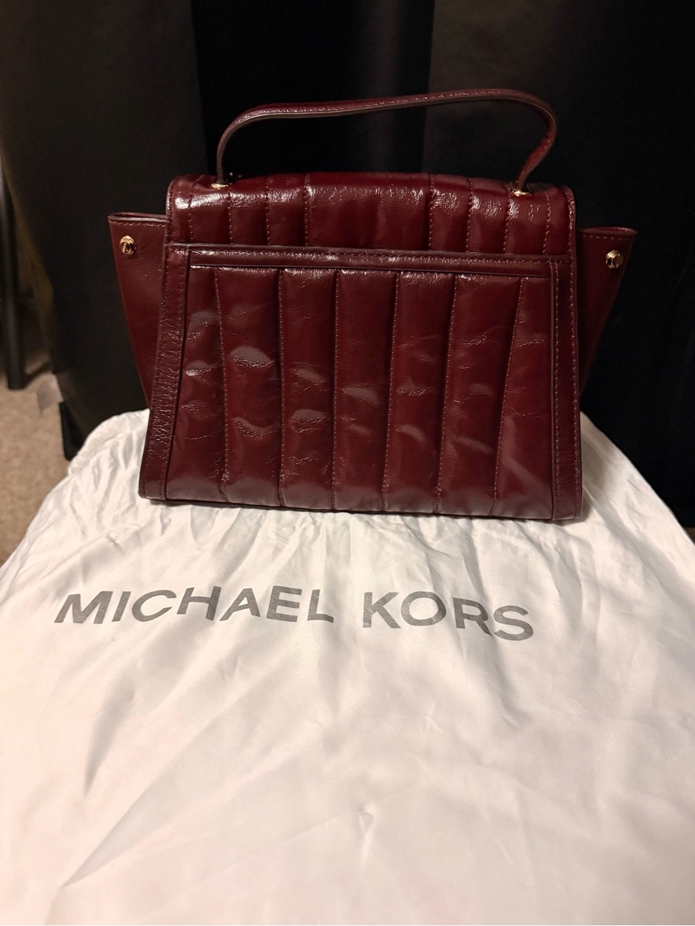 Michael Kors Wine Quilted Leather Top-Handle Satchel with Gold Hardware - Picture 3 of 5
